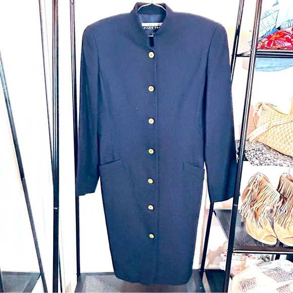 NWT - Ellen Tracy 100% Wool Navy Blue Lined Button Up Trench Coat- Size 8 - Picture 1 of 6